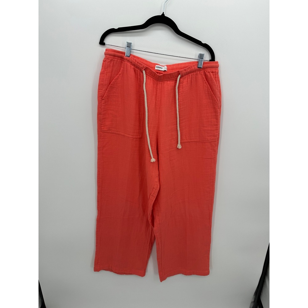 Sonoma Coral Wide Leg Gauze Pants Sz L Beach Vaca Resort Summer Lightweight